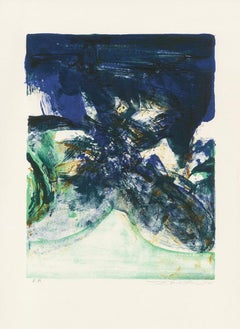 Untitled from "San Lazarro et ses amis" by Zao Wou-Ki, Lithography, Blue, Green