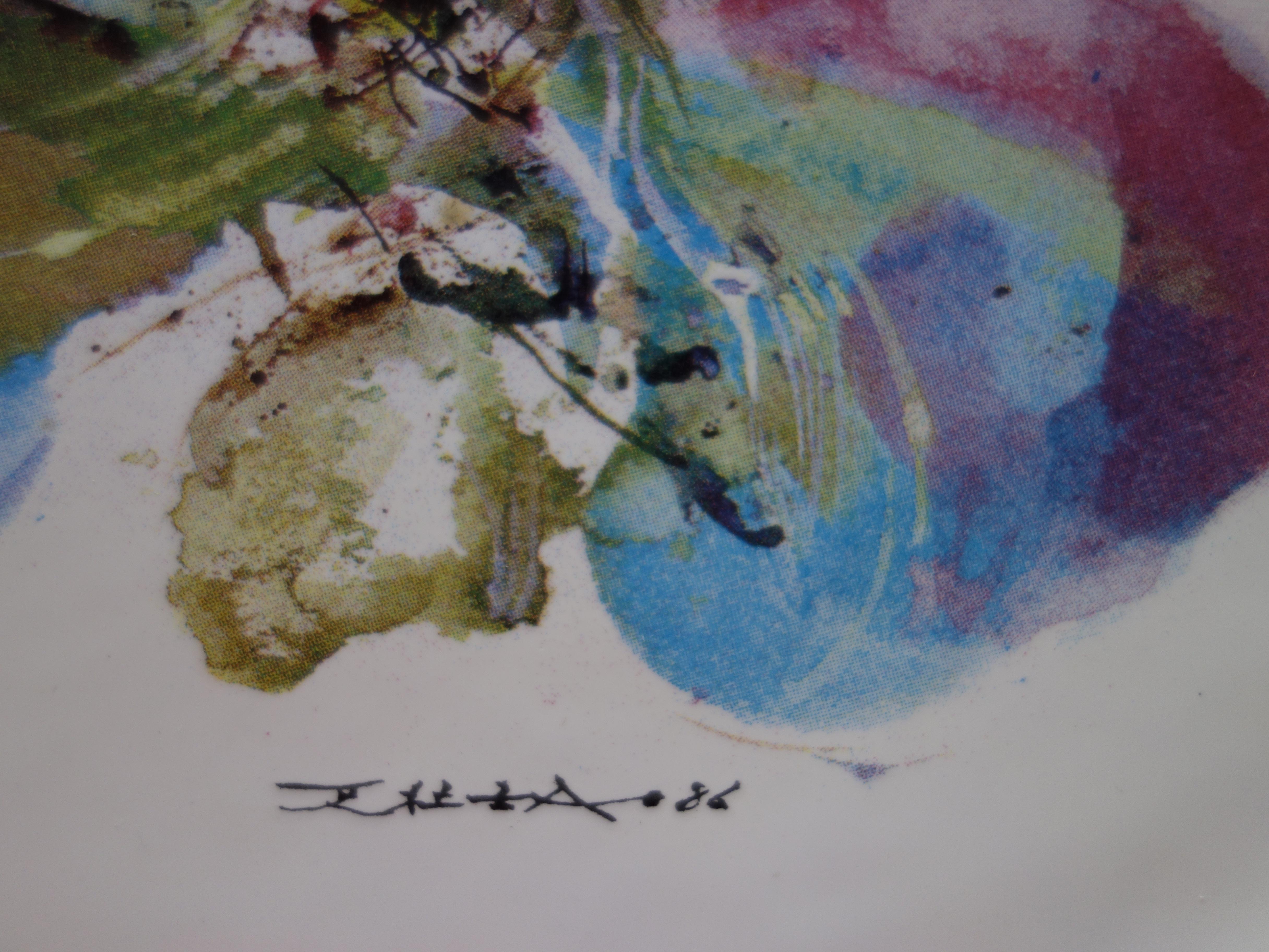 Orchid - Screenprint of Porcelain Plate (BSN Edition, 1986) - Print by Zao Wou-Ki