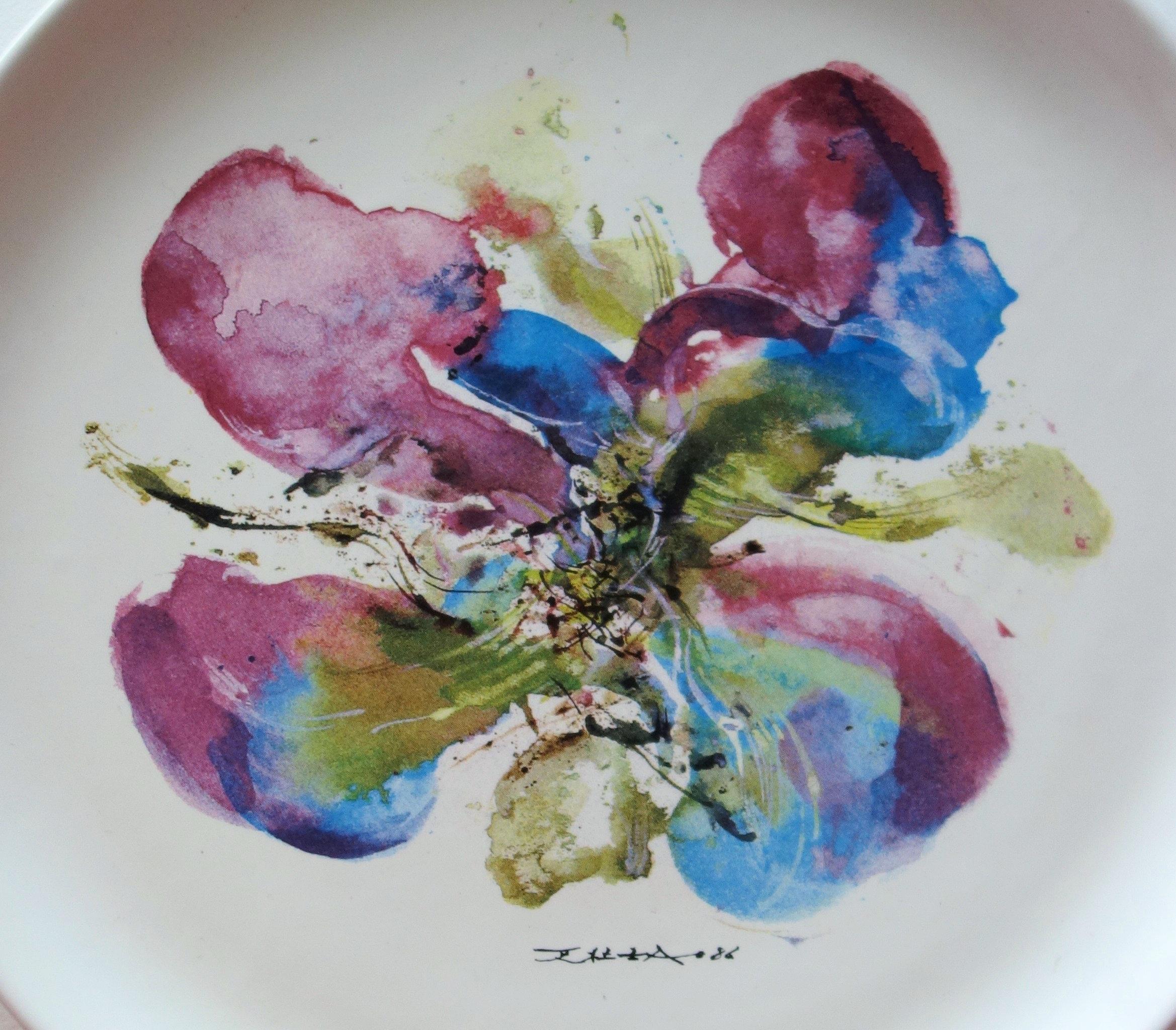 Orchid - Screenprint of Porcelain Plate (BSN Edition, 1986) - Abstract Print by Zao Wou-Ki