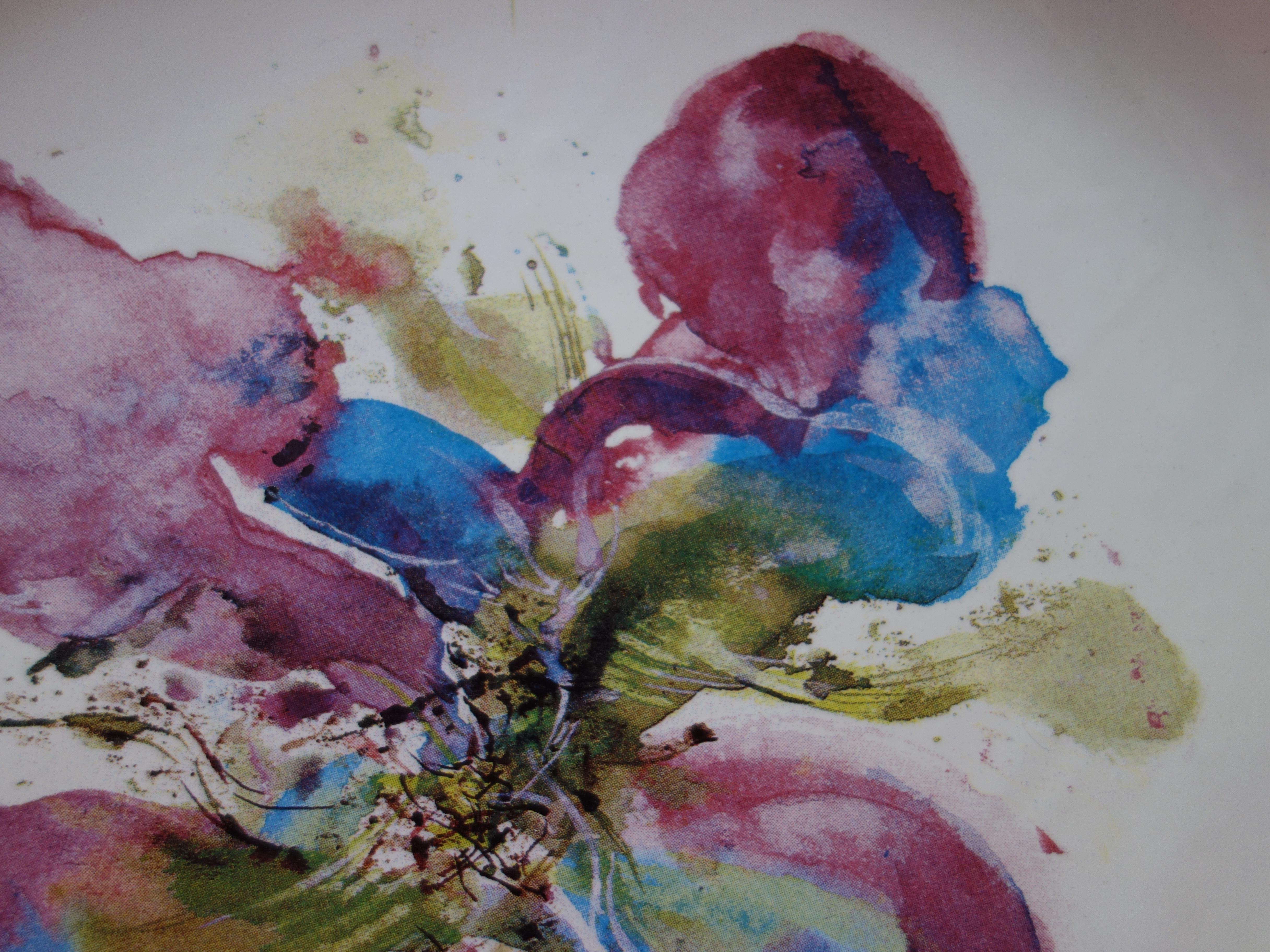 Orchid - Screenprint of Porcelain Plate (BSN Edition, 1986) - Abstract Print by Zao Wou-Ki