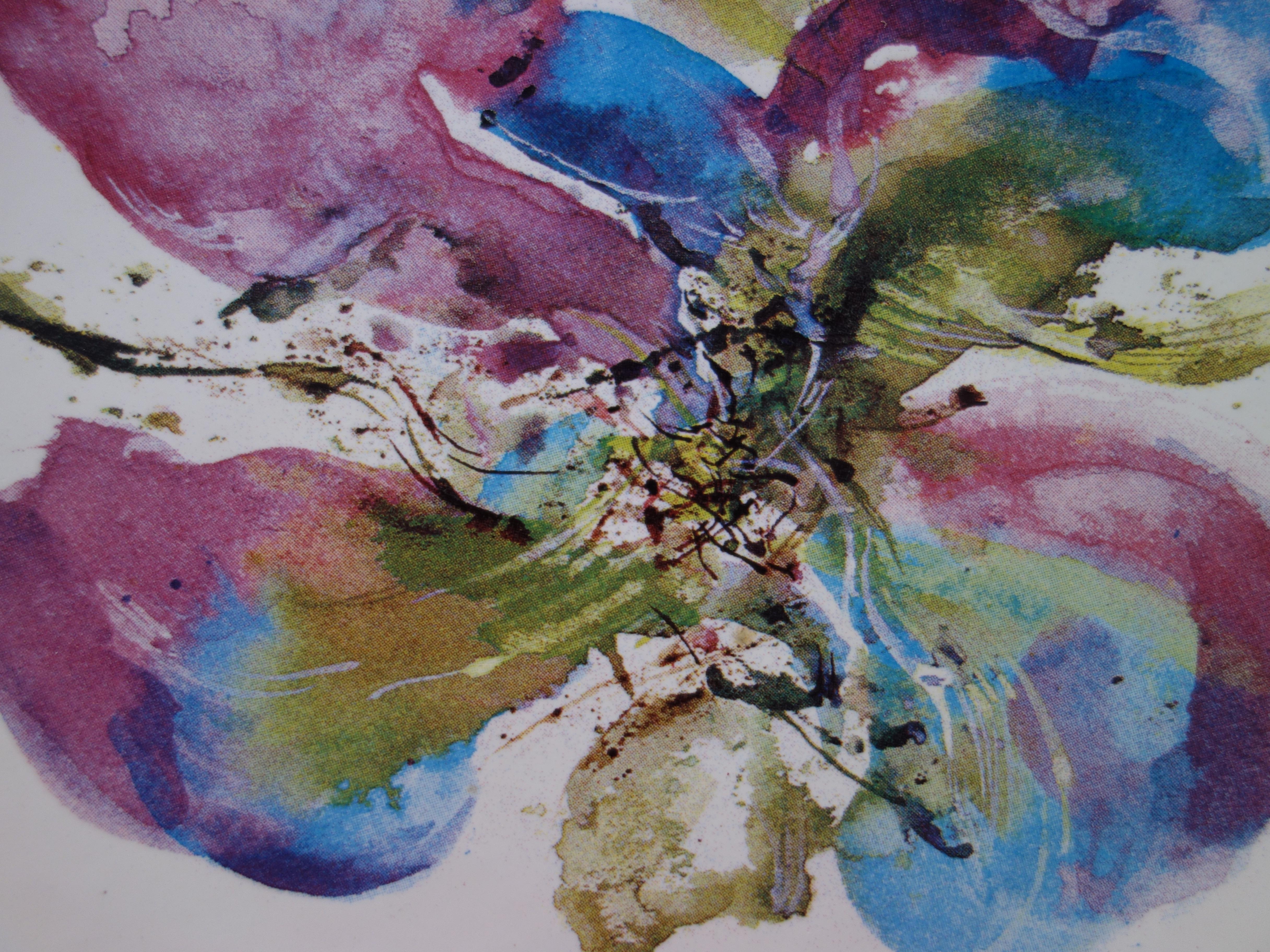Orchid - Screenprint of Porcelain Plate (BSN Edition, 1986) - Gray Abstract Print by Zao Wou-Ki