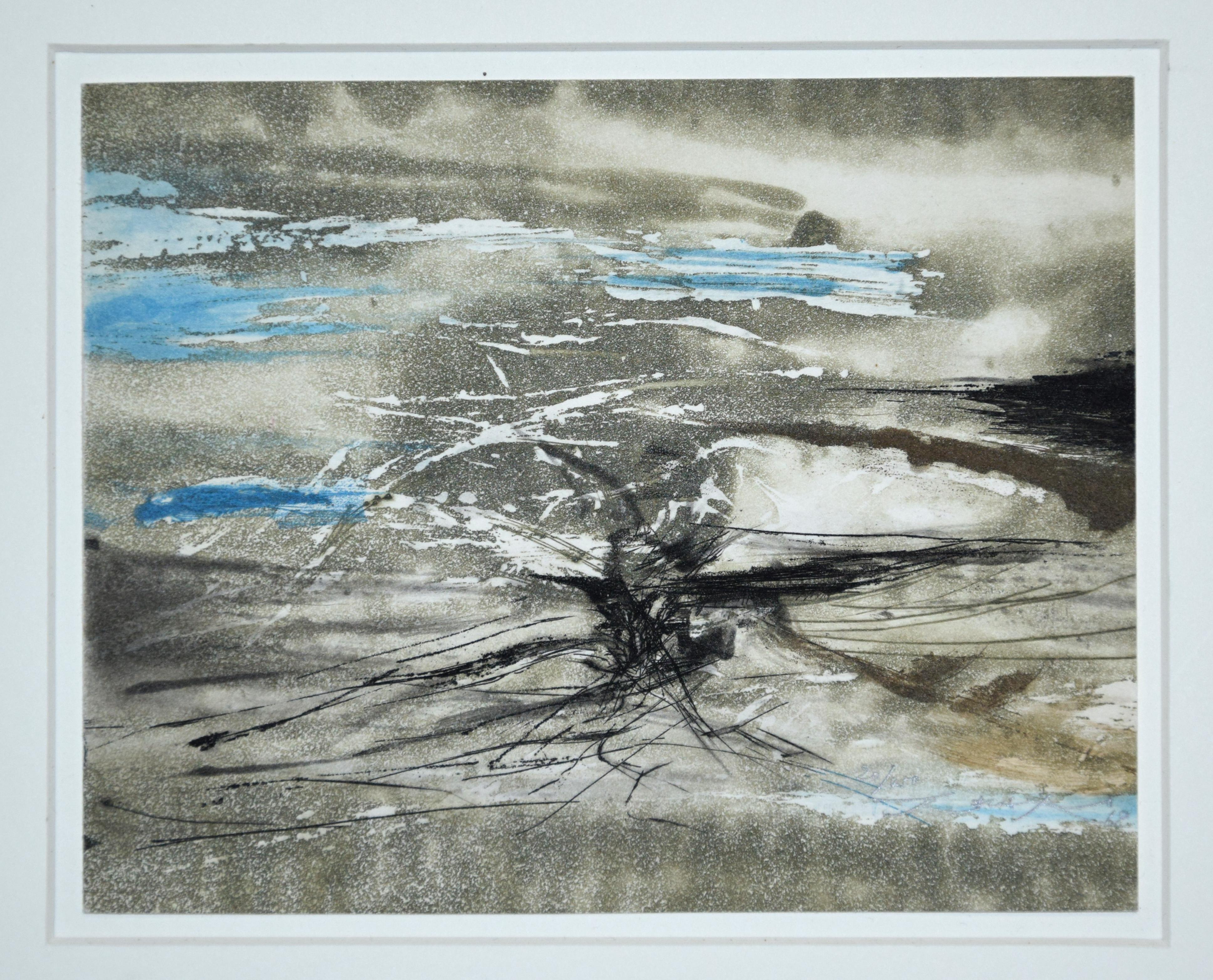 Sans Titre is an original colored etching and aquatint realized in 1968 by Zao Wou-Ki.
Signed and numbered in pencil on the lower right margin on the engraving. Edition of 450 prints. 
This wonderful artwork with very delicate tones and an Oriental