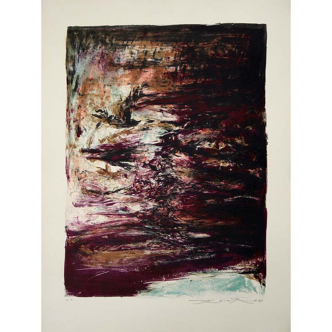 The 1968 original lithography by Zao Wou-Ki - Composition Agerup 183
