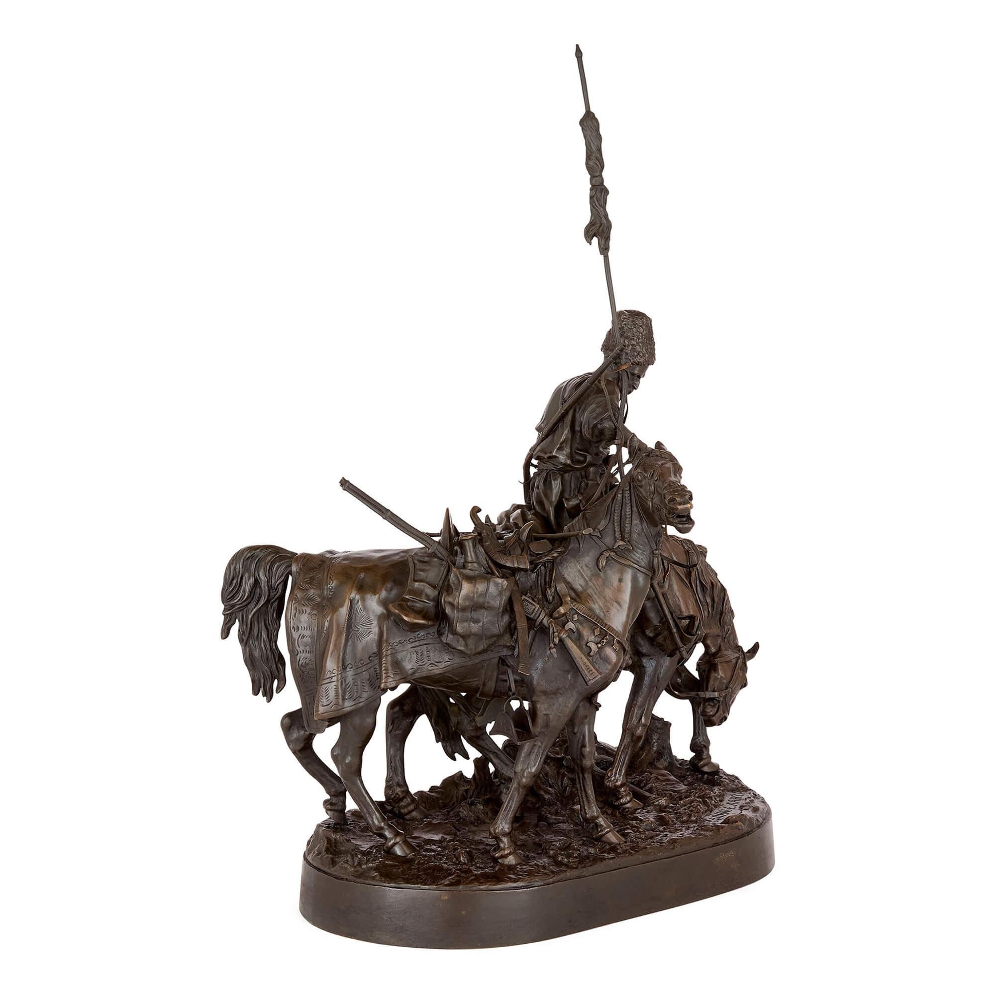 Zaporozhian Cossack After Battle Russian Antique Patinated Bronze Sculpture
Russian, Late 19th Century 
Height 67cm, width 42cm, depth 21cm

This finely cast bronze sculpture, titled ‘Zaporozhian Cossack After Battle’, is modelled after a