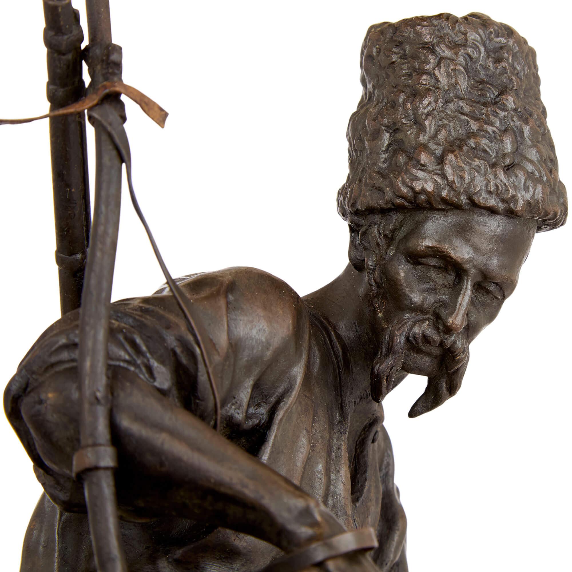 19th Century Zaporozhian Cossack After Battle Russian Antique Patinated Bronze Sculpture For Sale