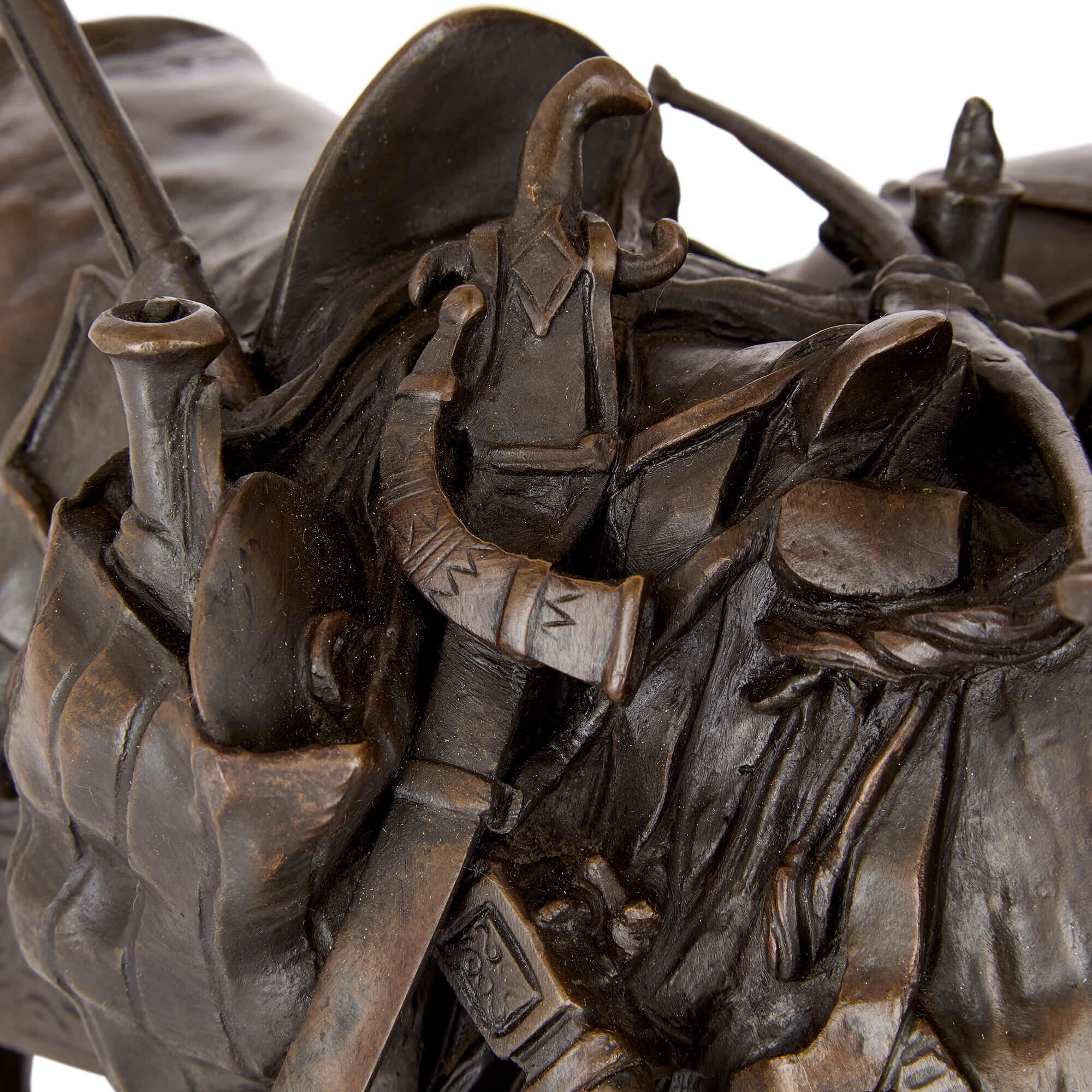 Zaporozhian Cossack After Battle Russian Antique Patinated Bronze Sculpture For Sale 2