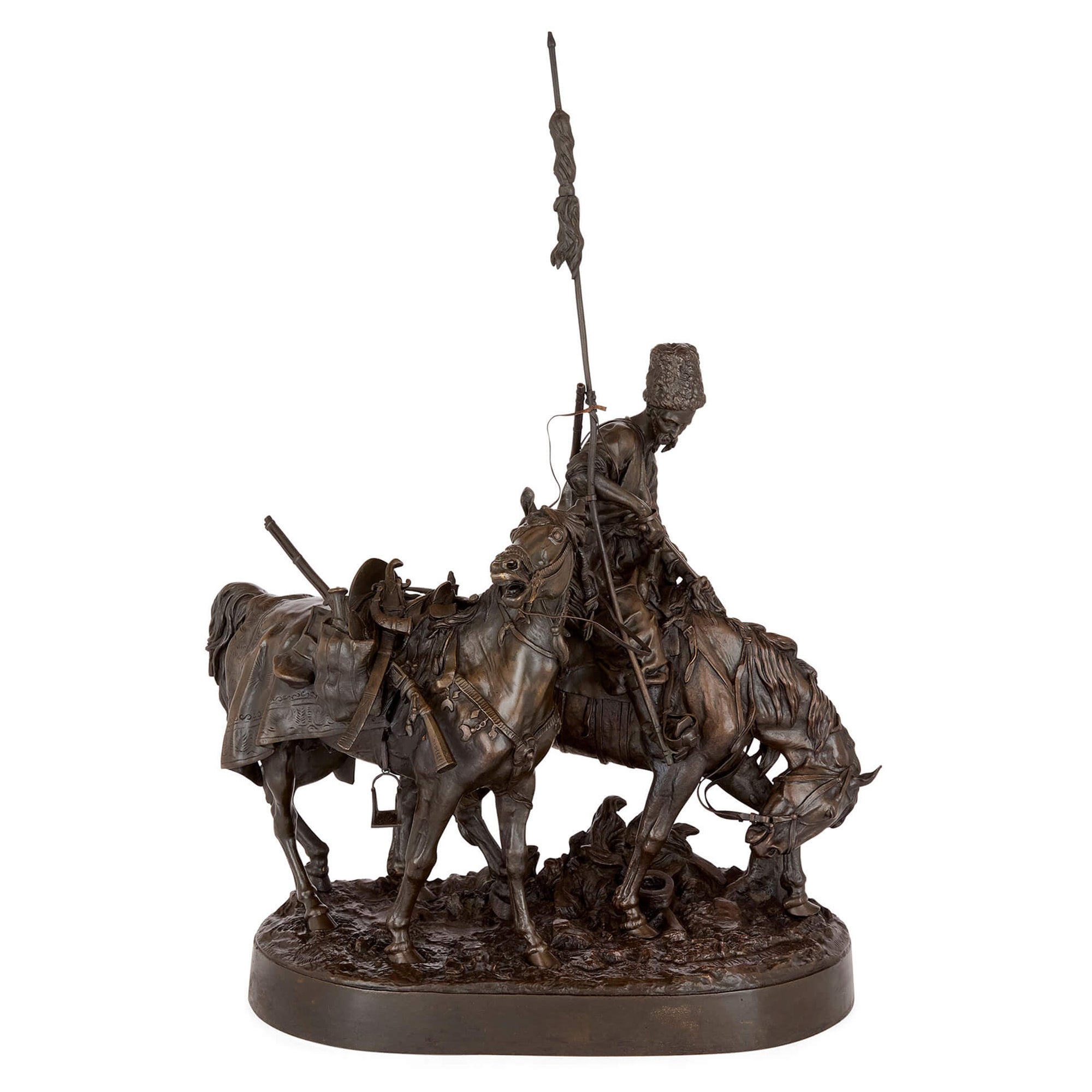 Zaporozhian Cossack After Battle Russian Antique Patinated Bronze Sculpture For Sale
