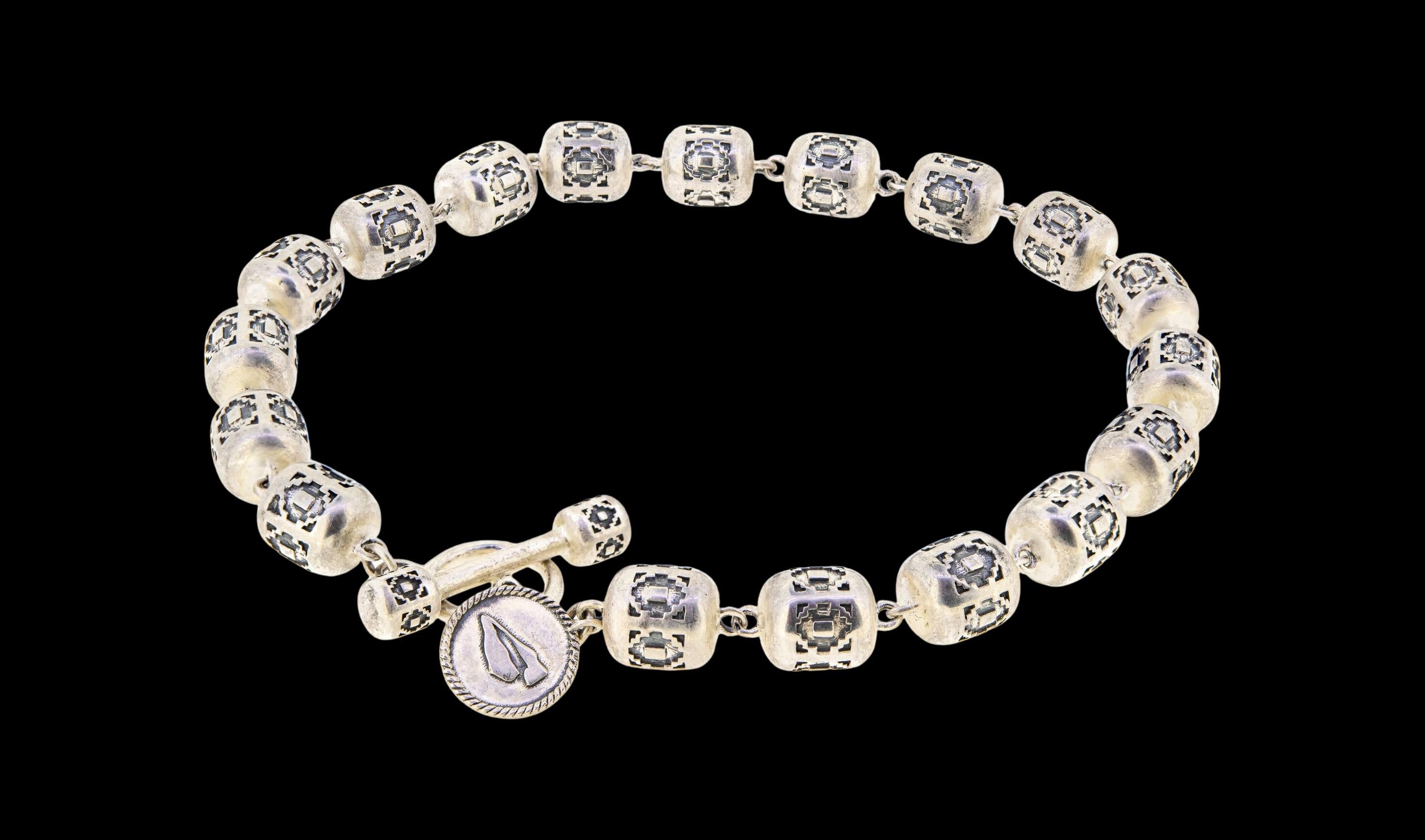 da uomo o donna Bracciale Zapotec con perline in argento sterling a maglia grossa in vendita