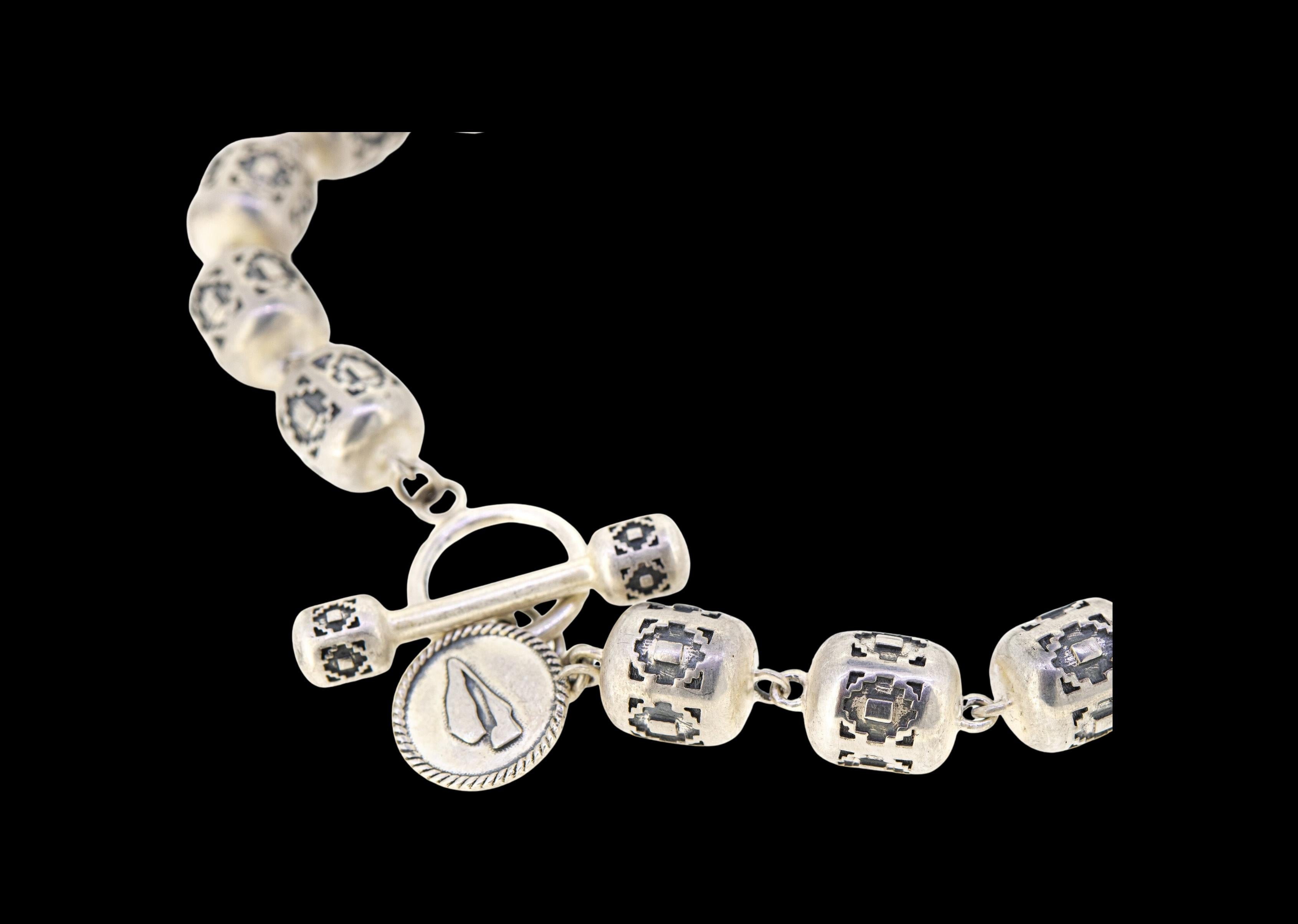 Bracciale Zapotec con perline in argento sterling a maglia grossa in vendita 1