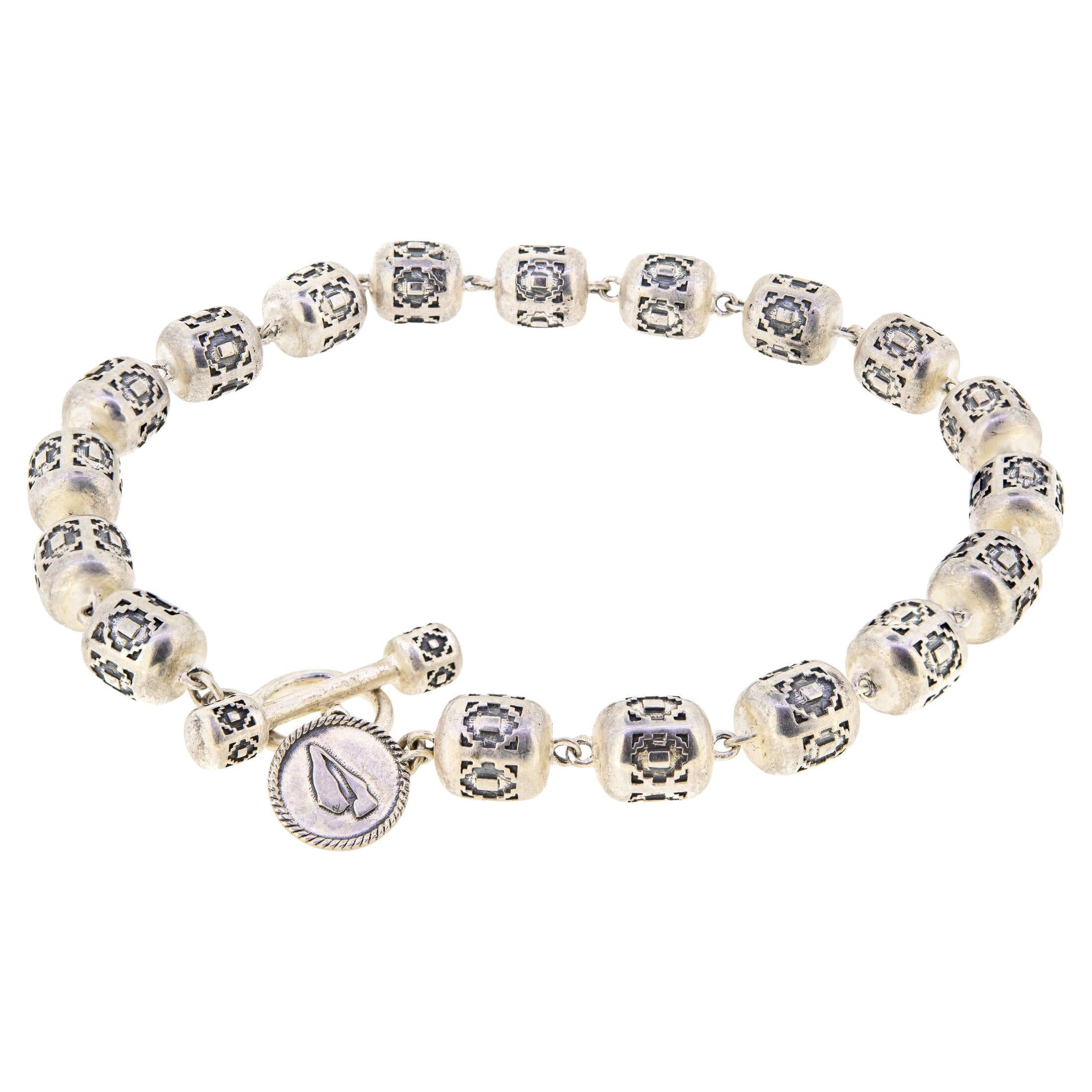 Bracciale Zapotec con perline in argento sterling a maglia grossa in vendita