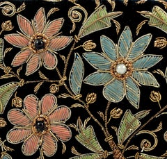 Zardozi Floral Embroidered Black Velvet Shoulder Bag circa 1950s