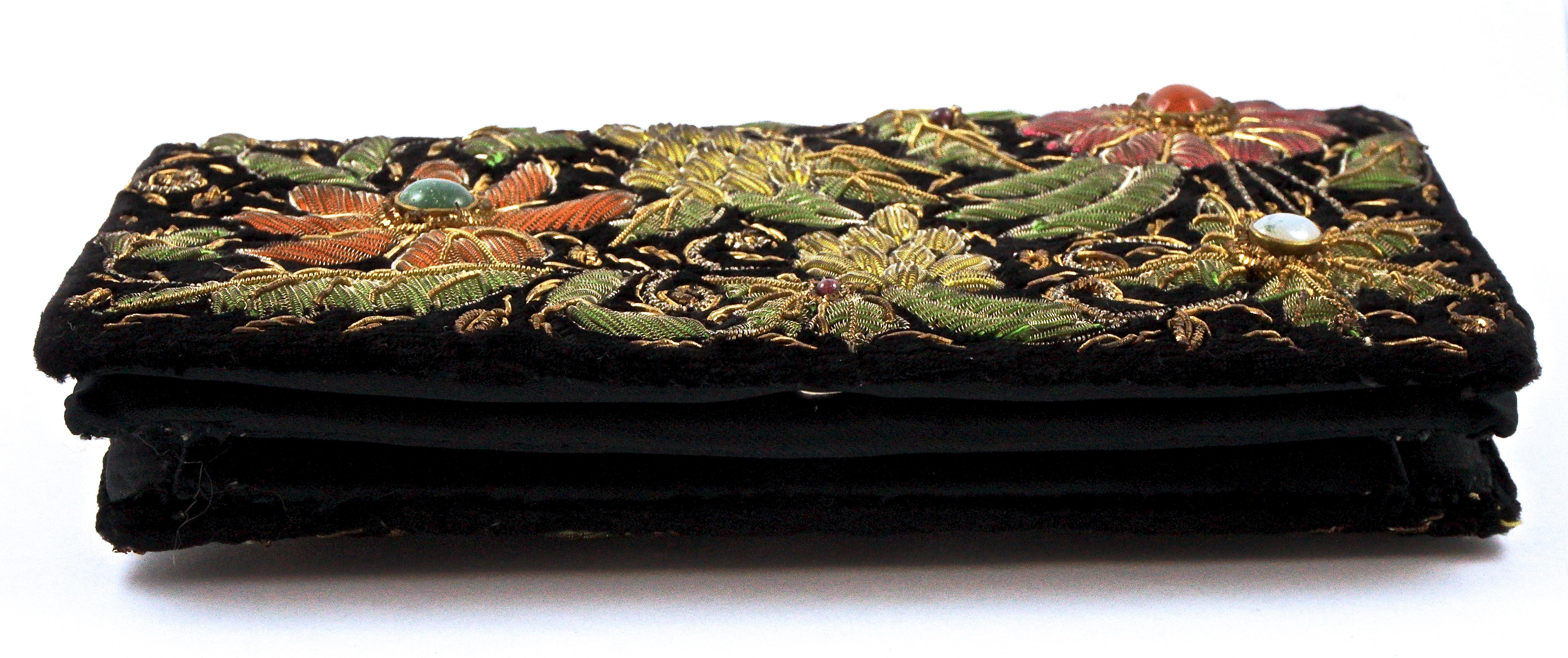 Zardozi Floral Embroidered Velvet Handbag circa 1950s 2