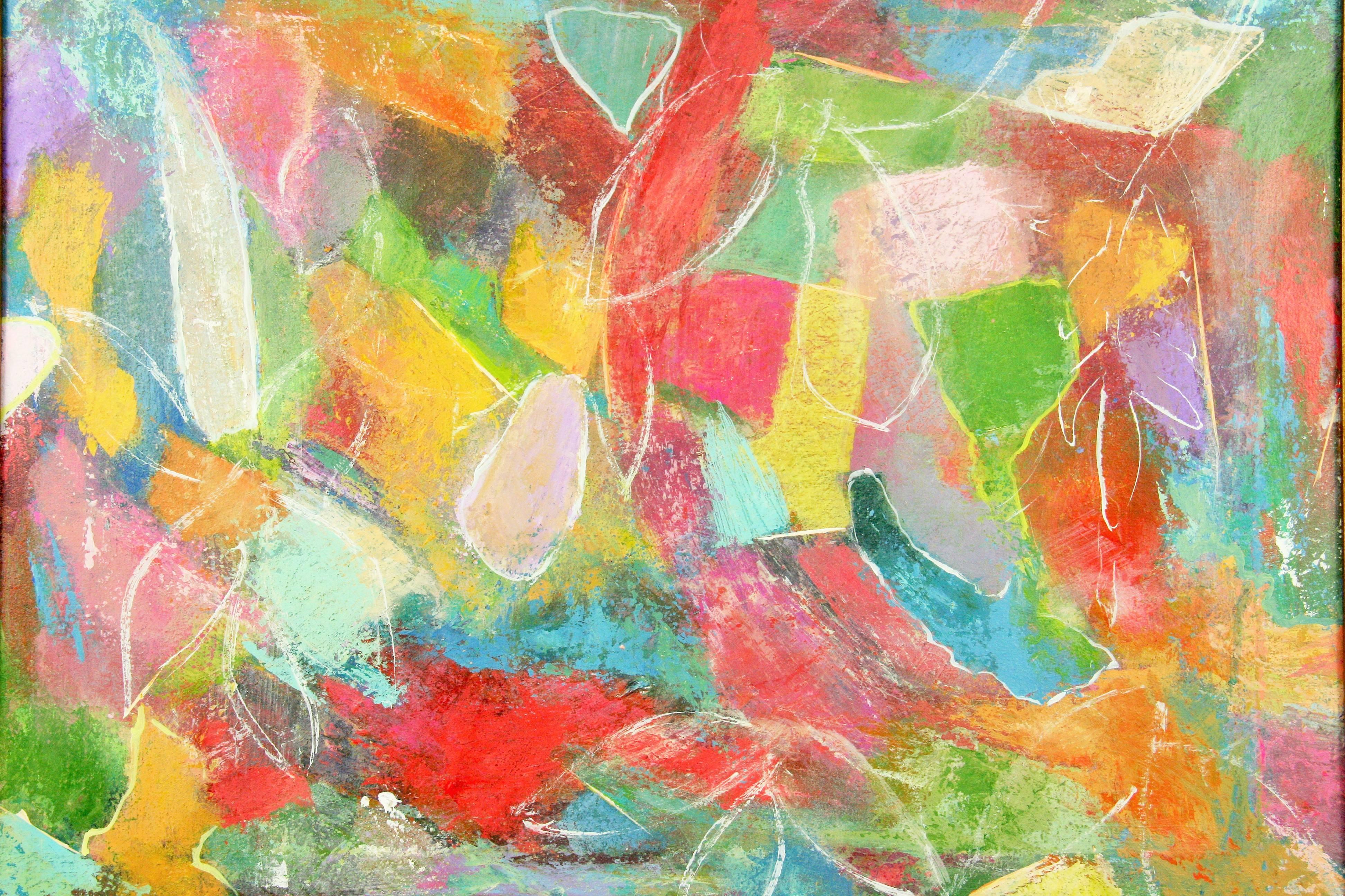 #5-2765a  A circa 1950's bold abstract  expressionist painting on canvas set in a gilt wood frame  Signed verso by Zari