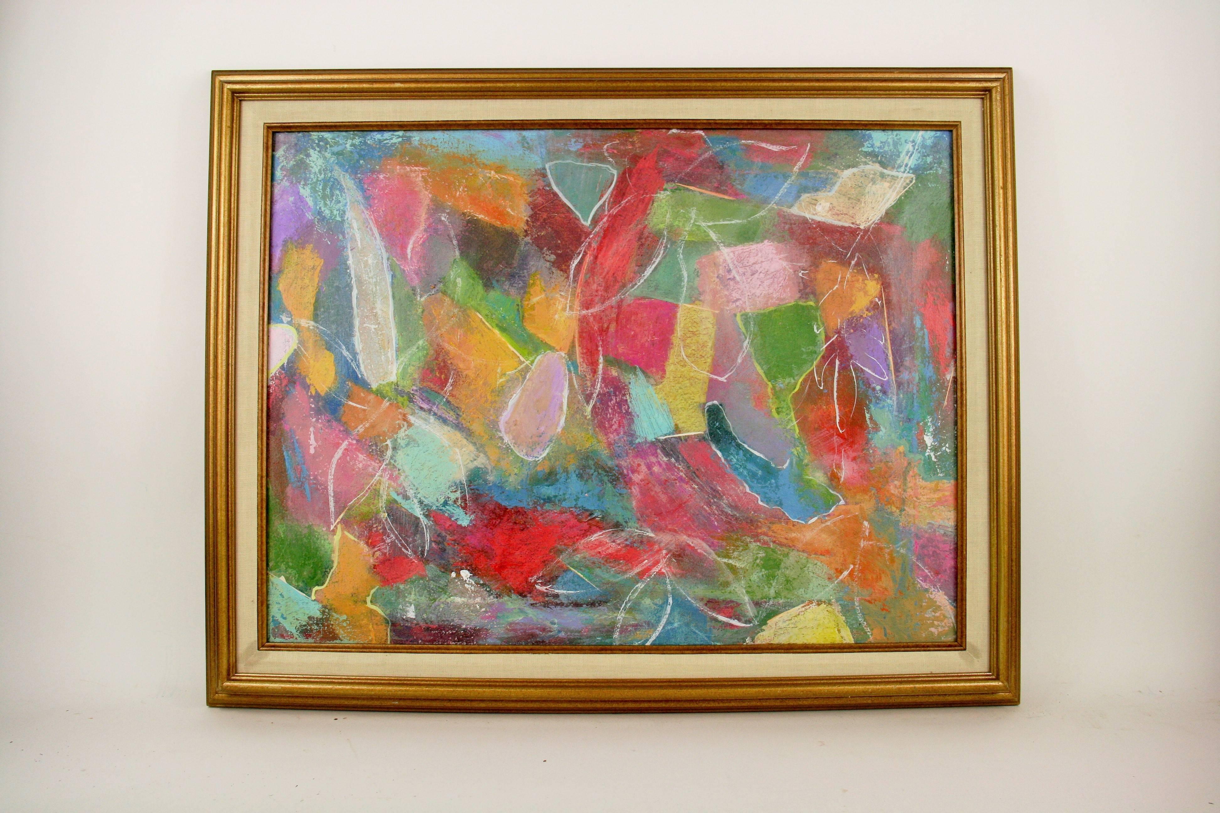 Vintage Modern American Colorful  Abstract Expressionist Painting Circa 1950's For Sale 2