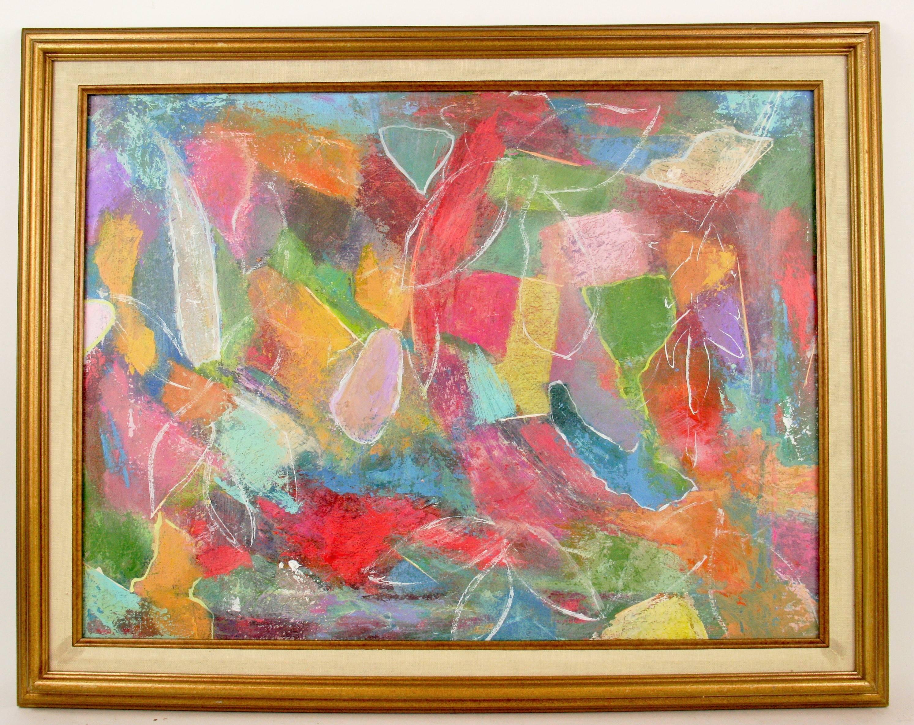 Zari Abstract Painting - Vintage Modern American Colors Play Abstract Acrylic Painting Circa 1970's