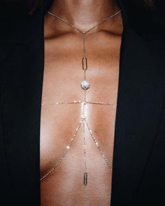 Catena per il corpo Zaria T-Line in oro 14K con ciondolo Pavé