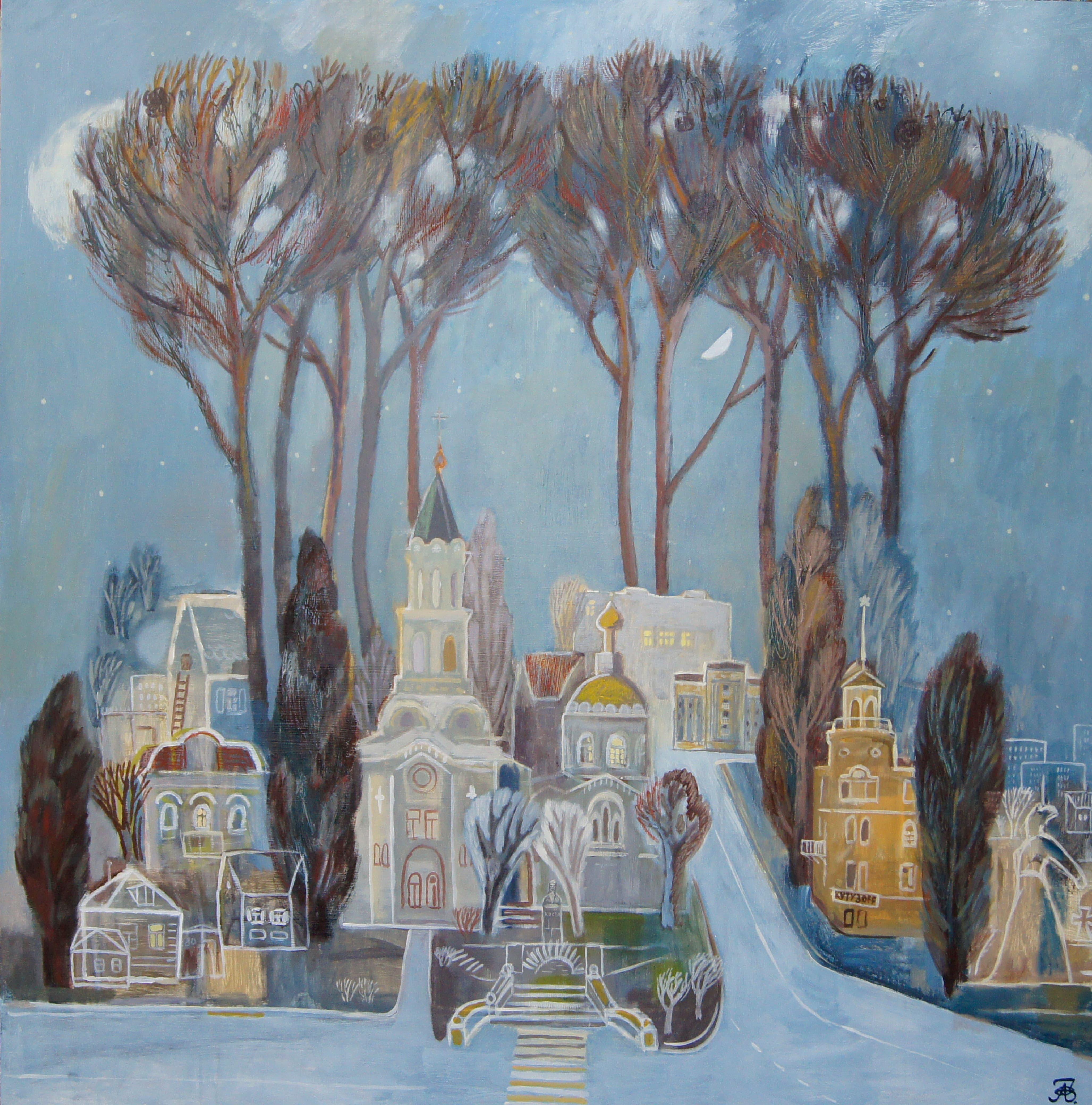 City of the Cross, 120x120 cm, acrylic on canvas