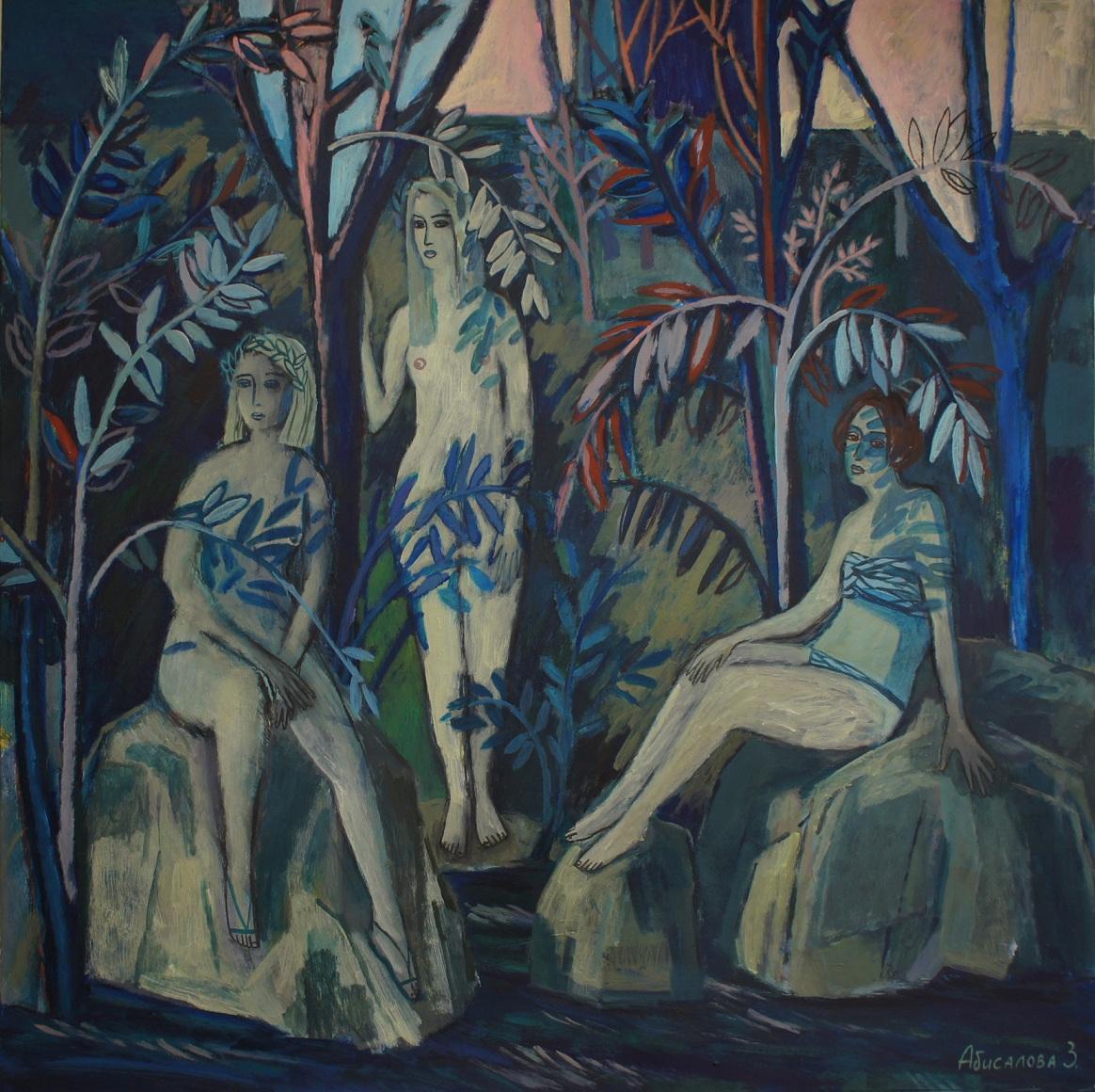 Figurative Painting Zarina Abisalova - Bleu de soirée, 100 x 100 cm