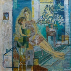 Tenderness, 100x100cm, acrylic on paper, oil pastel