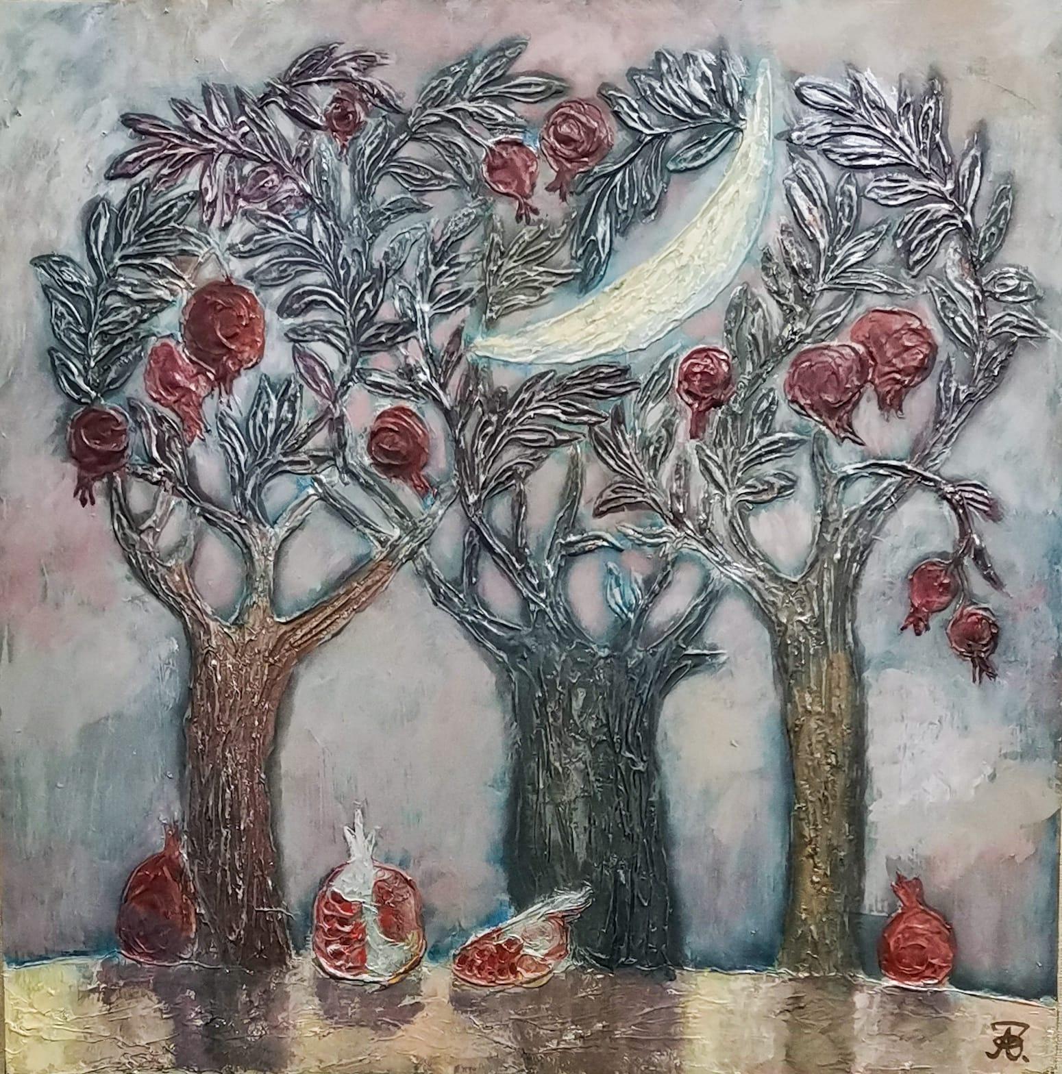Tree, 50x50cm - Painting by Zarina Abisalova