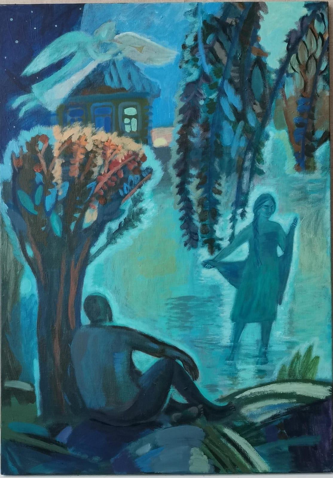 Tríptico. Recuerdos de amor de la abuela, 100x240cm, acrílico sobre lienzo - Painting Contemporáneo de Zarina Abisalova