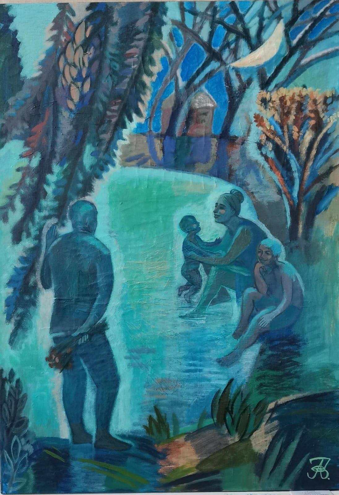 Tríptico. Recuerdos de amor de la abuela, 100x240cm, acrílico sobre lienzo en venta 1