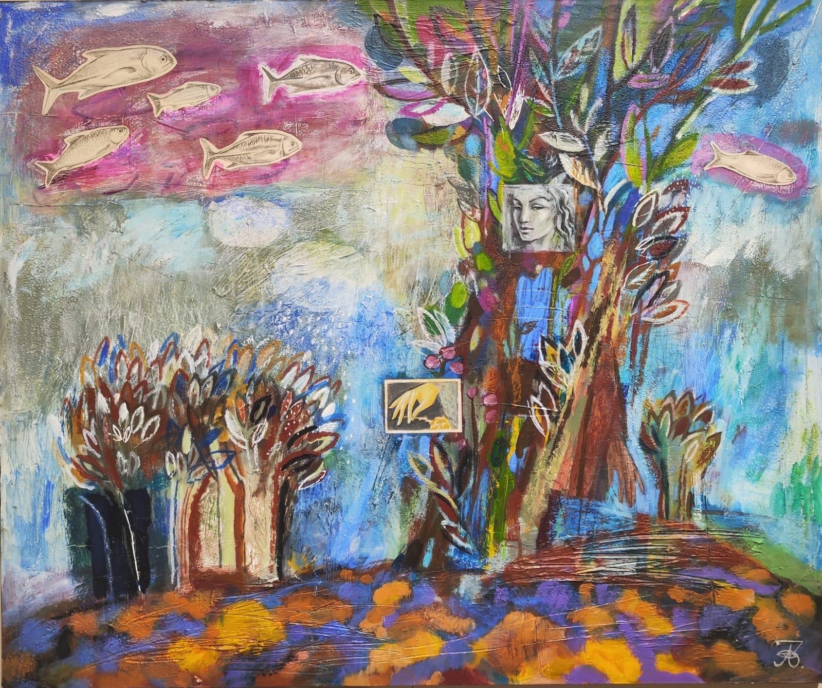 unity with nature, 100x120cm, acrylic on canvas - Art by Zarina Abisalova