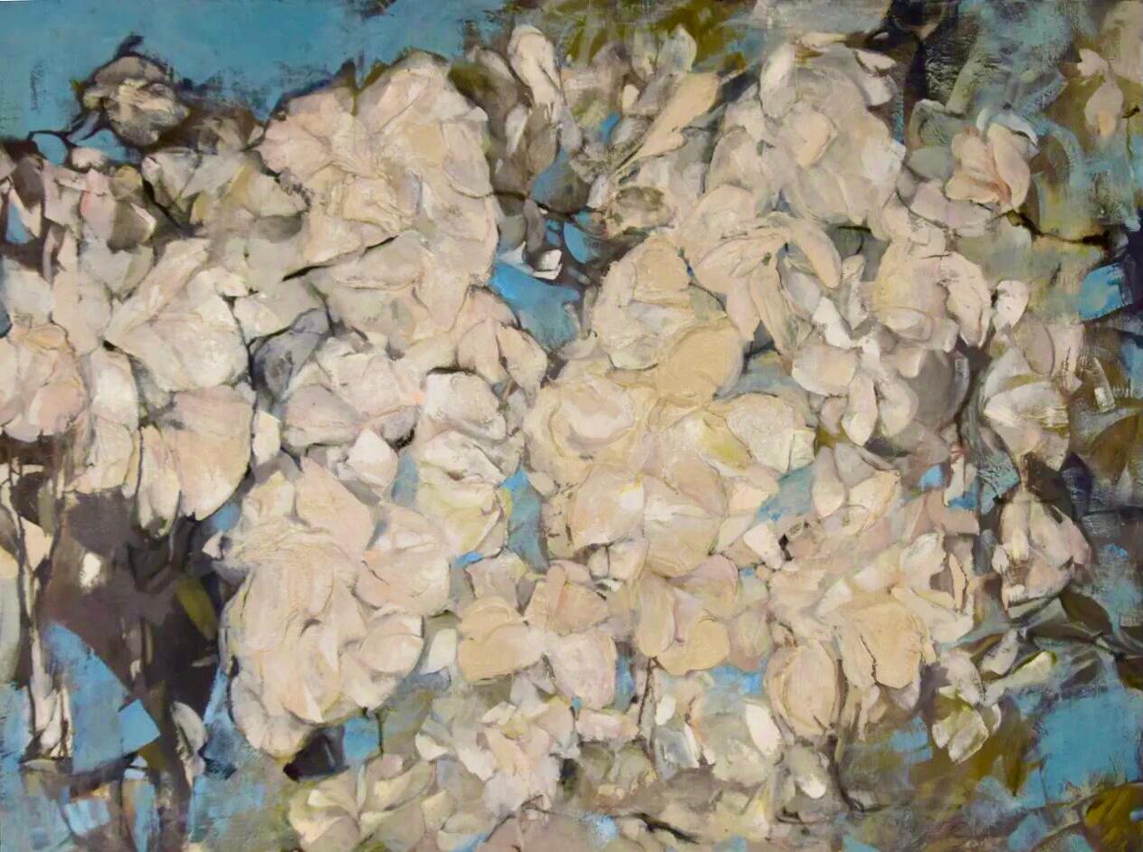 Triptych Magnolia 80x70, 90x120, 80x70 - Abstract Painting by Zarina Biganti