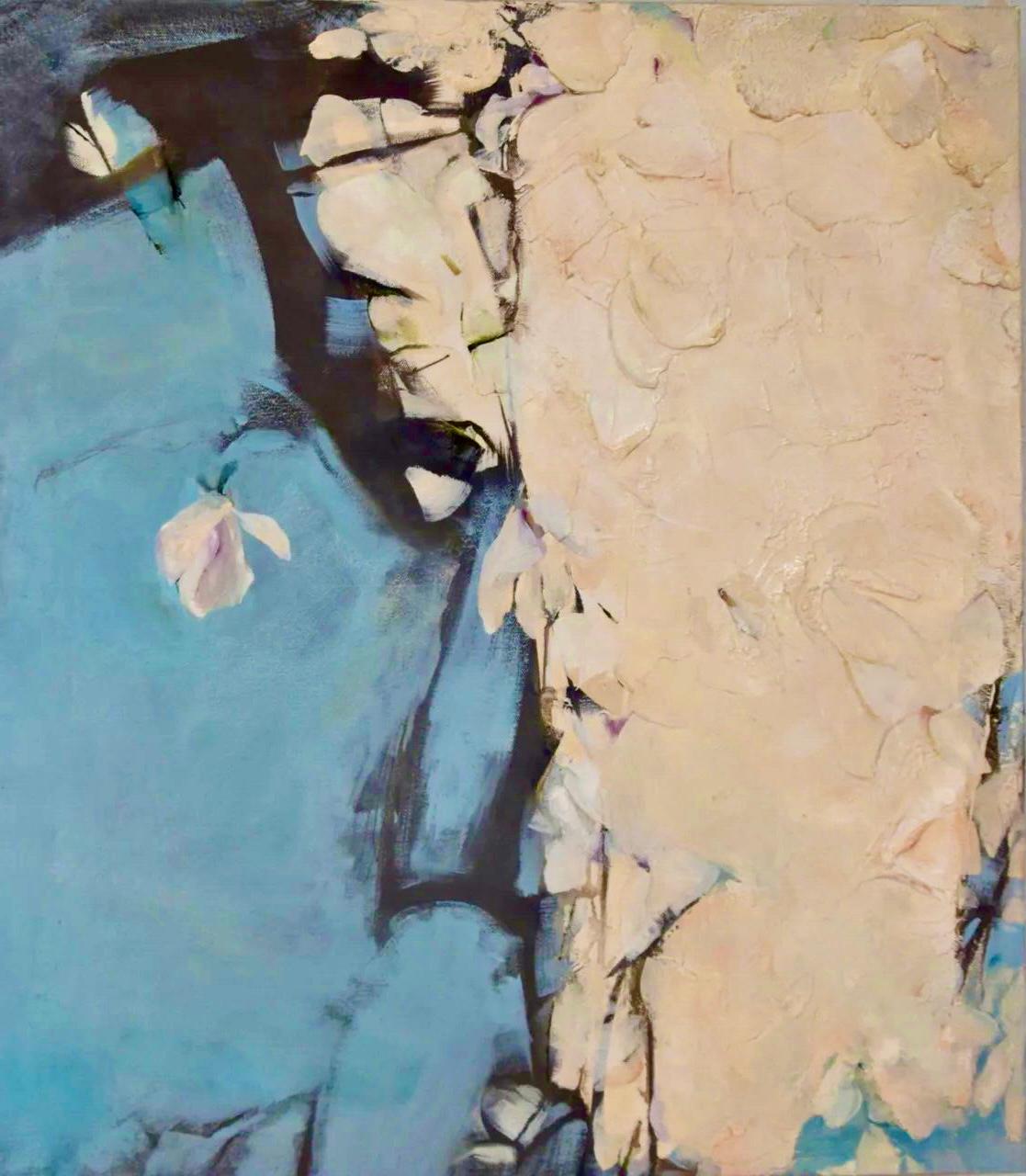 Triptych Magnolia 80x70, 90x120, 80x70 - Gray Landscape Painting by Zarina Biganti
