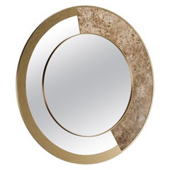 Zarok Round Mirror With Metallic Frame and Marble Detail