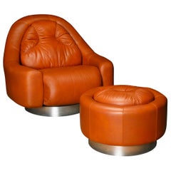 'Zator' Swivel Chair and Ottoman by Guido Faleschini for Mariani, 1971, Signed