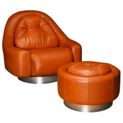 Retro 'Zator' Swivel Chair and Ottoman by Guido Faleschini for Mariani, 1971, Signed