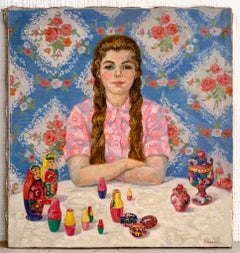 Russian Girl Portrait Oil Canvas Painting Soviet Vintage Art by Zatsepina Z.