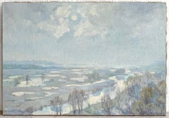Winter Landscape Painting Vintage Oil Canvas Snowy Field Art by Zatsepina Z.