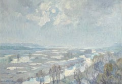Winter Landscape Painting Vintage Oil Canvas Snowy Field Art by Zatsepina Z.