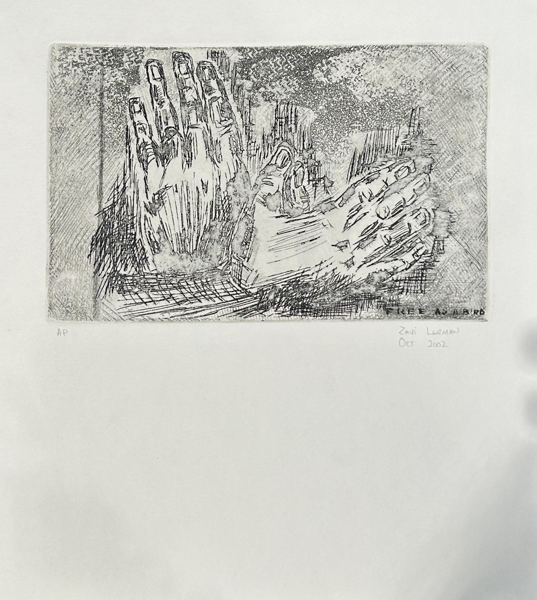Zavi Lerman Figurative Print - Hands (Free As A Bird)