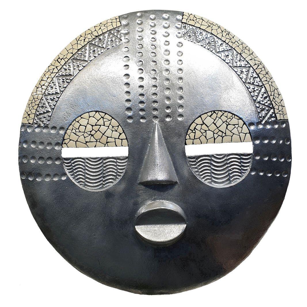 Masque Baluba en aluminium massif - Sculpture de Zawadi