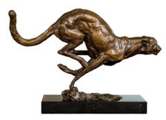 Bronze cheetah hunting sculpture