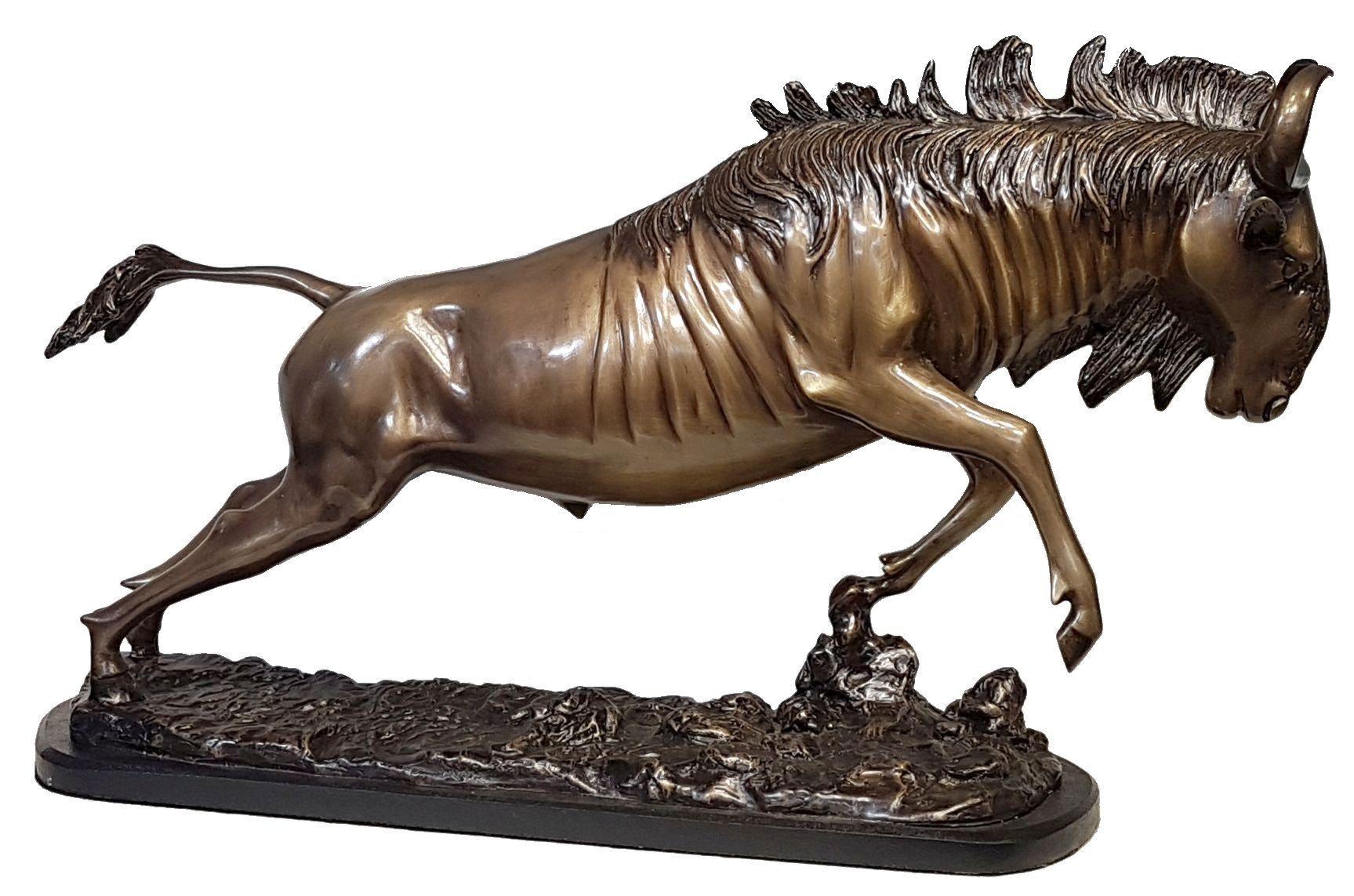 Bronze Wildebeest sculpture - Naturalistic Sculpture by Zawadi