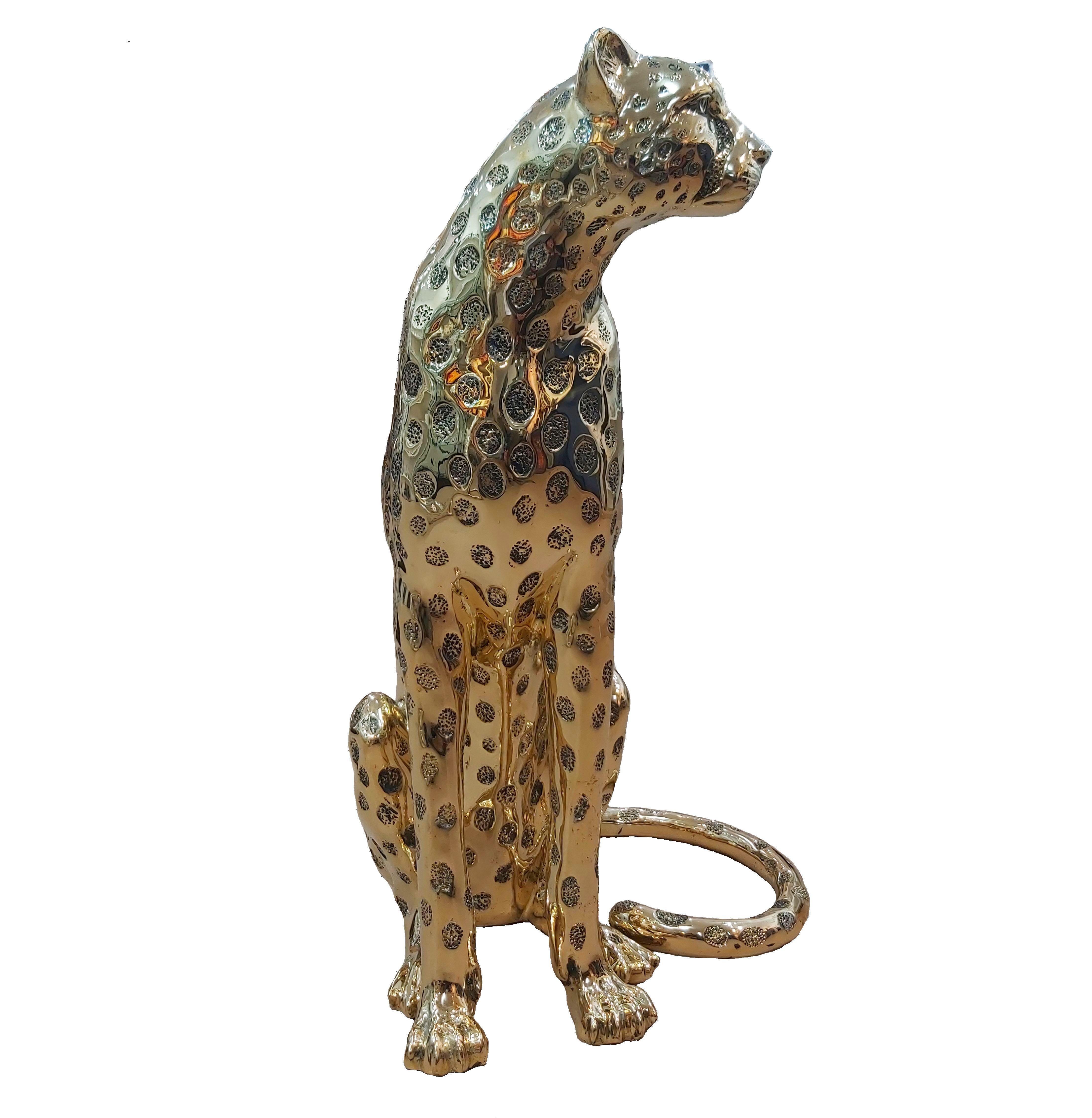 Goldener sitzender Gepard in Lebensgröße im Angebot 2