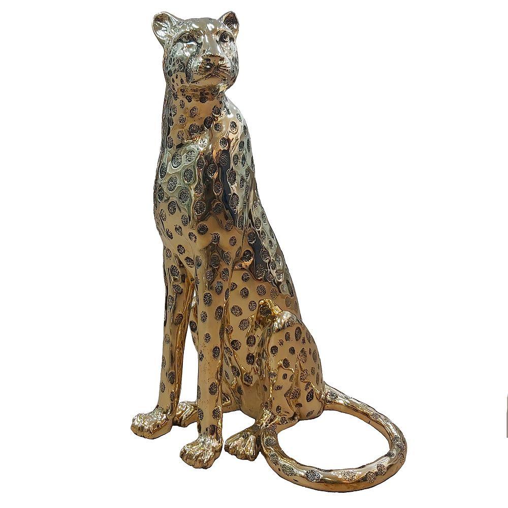 Goldener sitzender Gepard in Lebensgröße – Sculpture von Zawadi