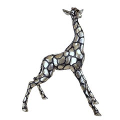 Silver-plated bronze baby giraffe sculpture