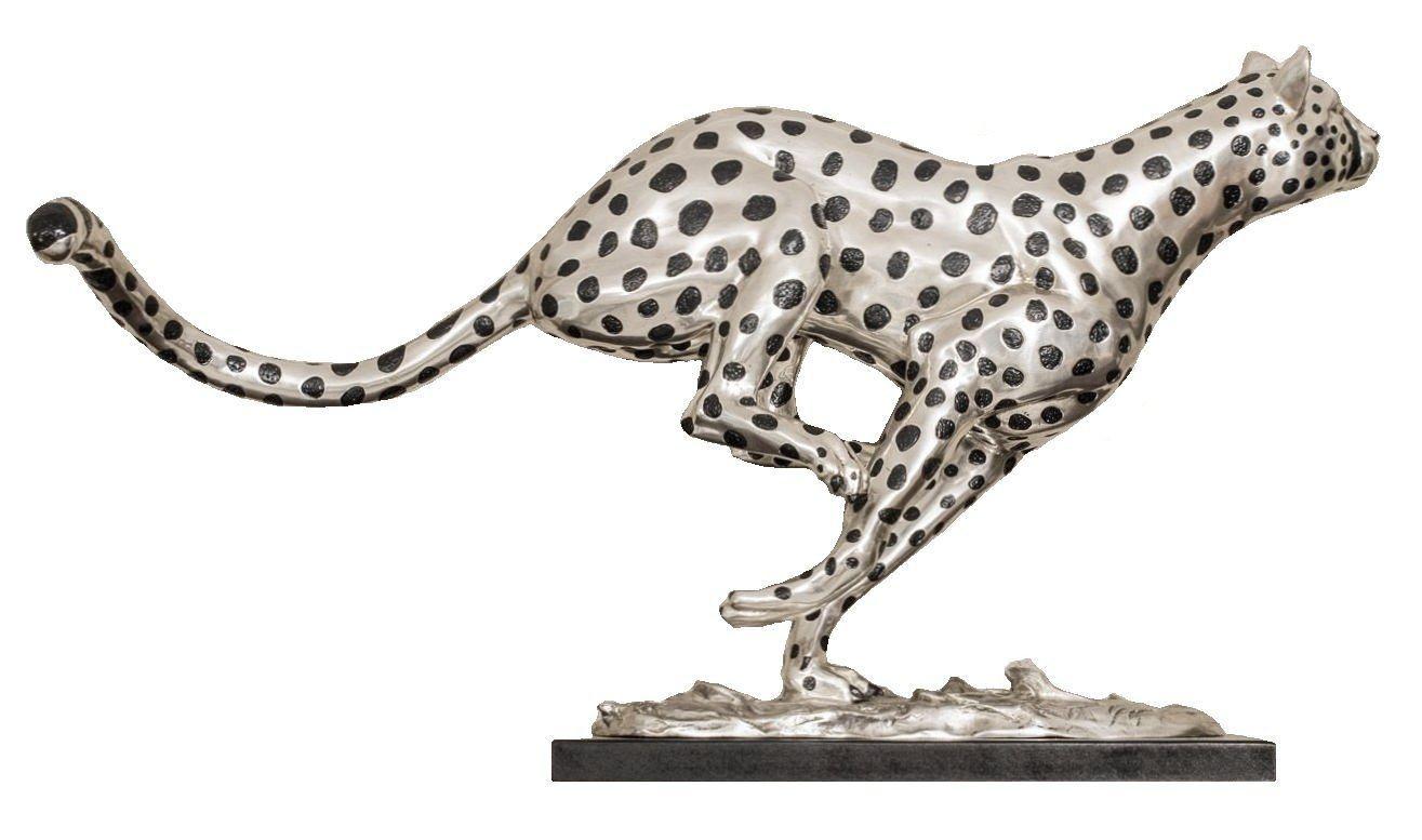 Silver-plated bronze cheetah running sculpture 2