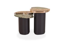 Zaya Side Table in a Modern Marble and Casted Bronze for Outdoor