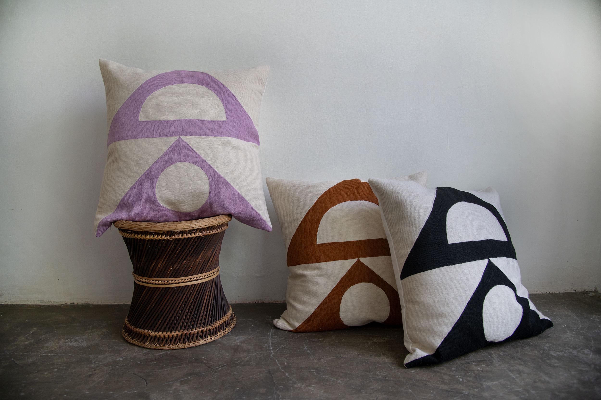 Modern Zaza Shapes Pillow, Ochre For Sale