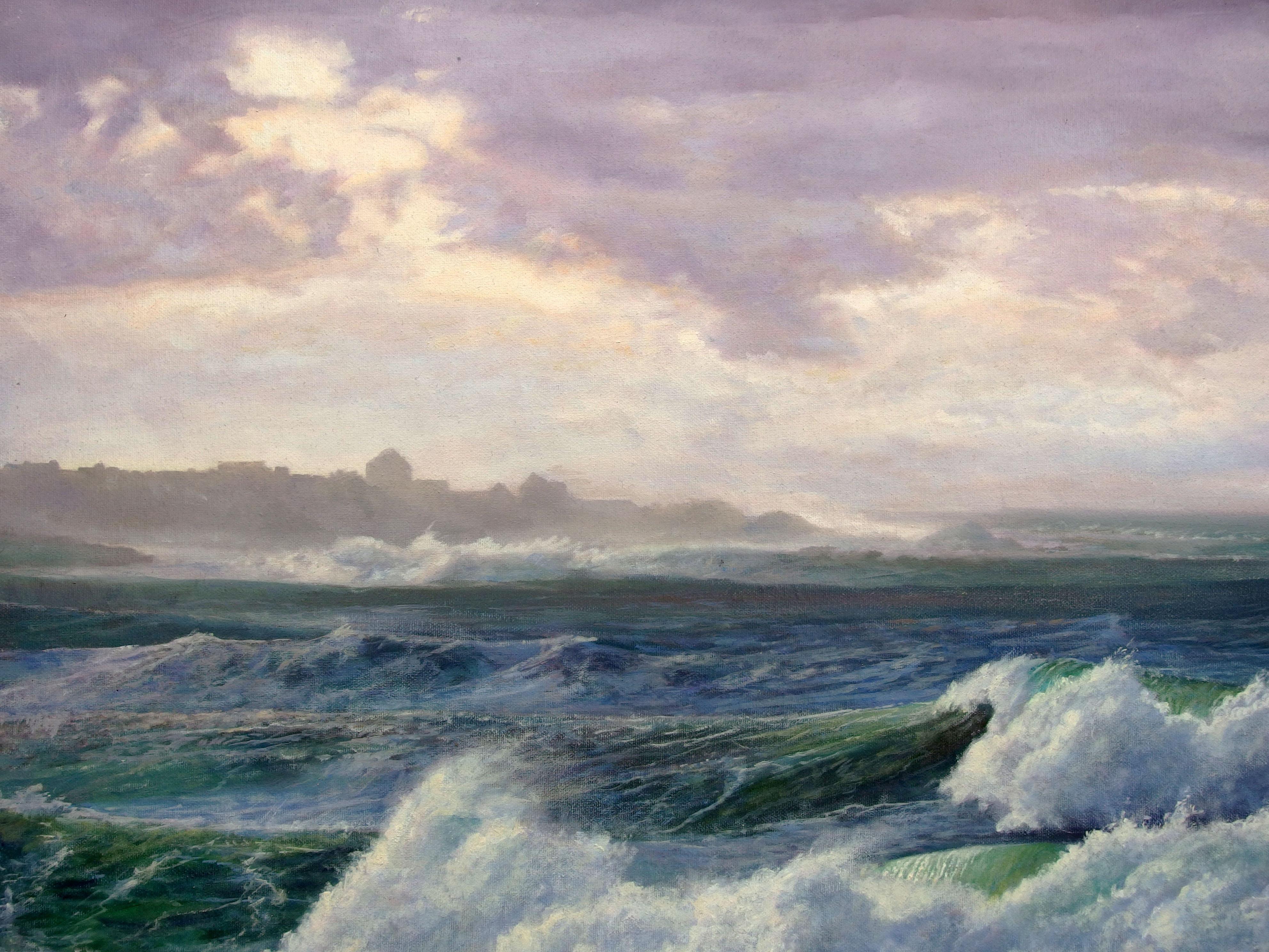 Seascape „Bei dem Sturm“  (Grau), Landscape Painting, von Zbigniew Kopania