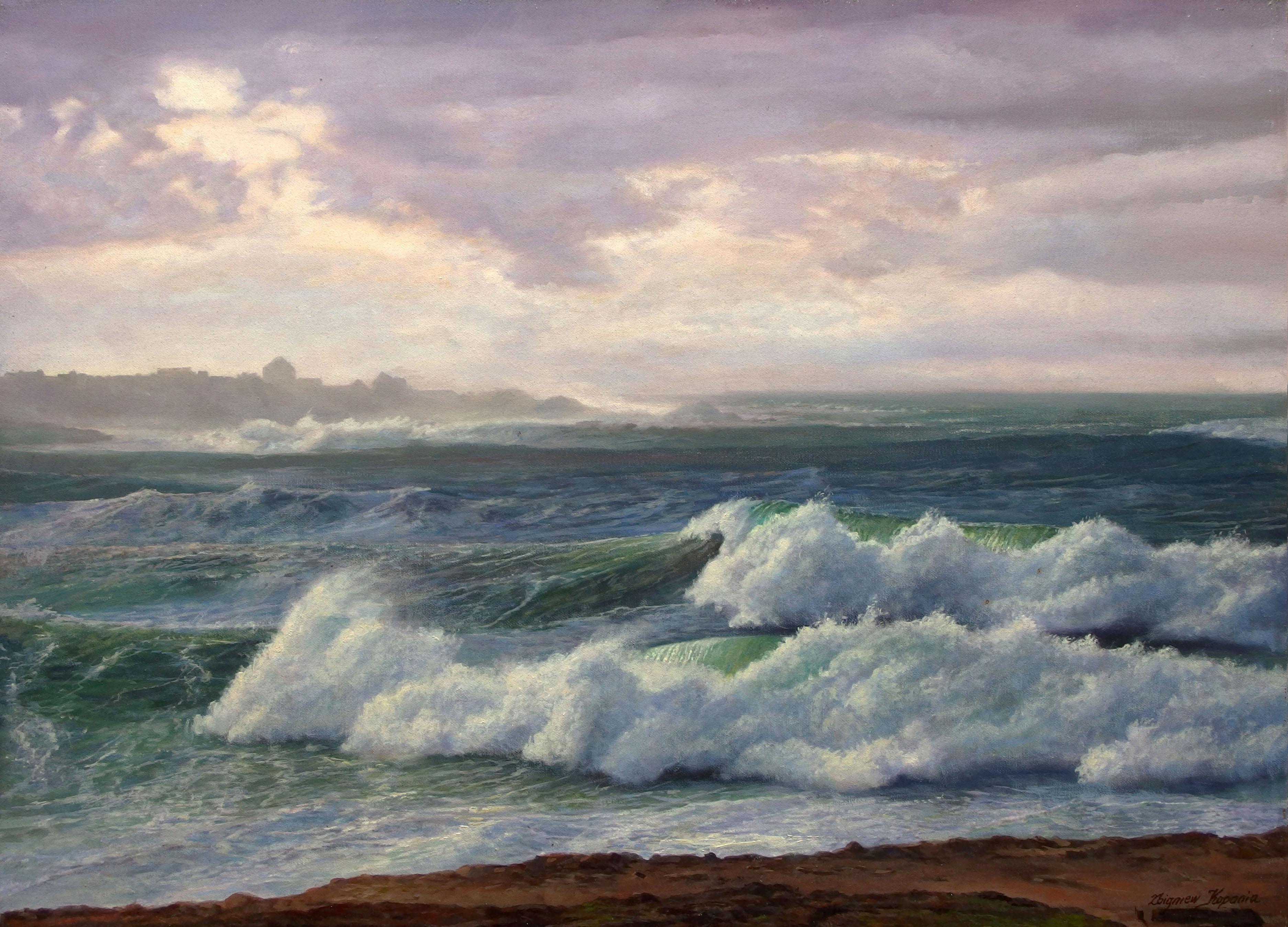 Seascape „Bei dem Sturm“  – Painting von Zbigniew Kopania
