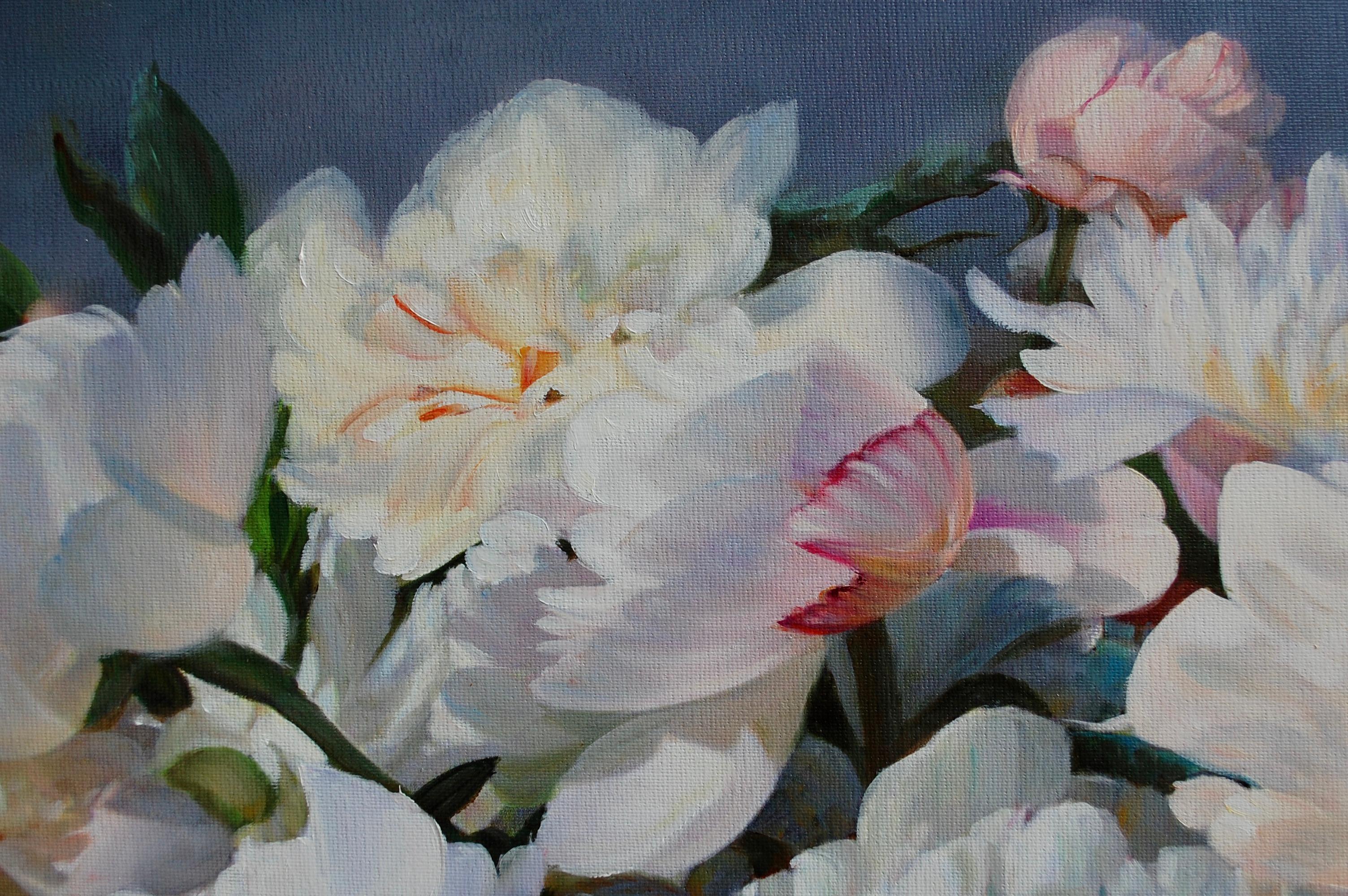  Peonies In A Silver Vase Still Life Oil Painting For Sale 3