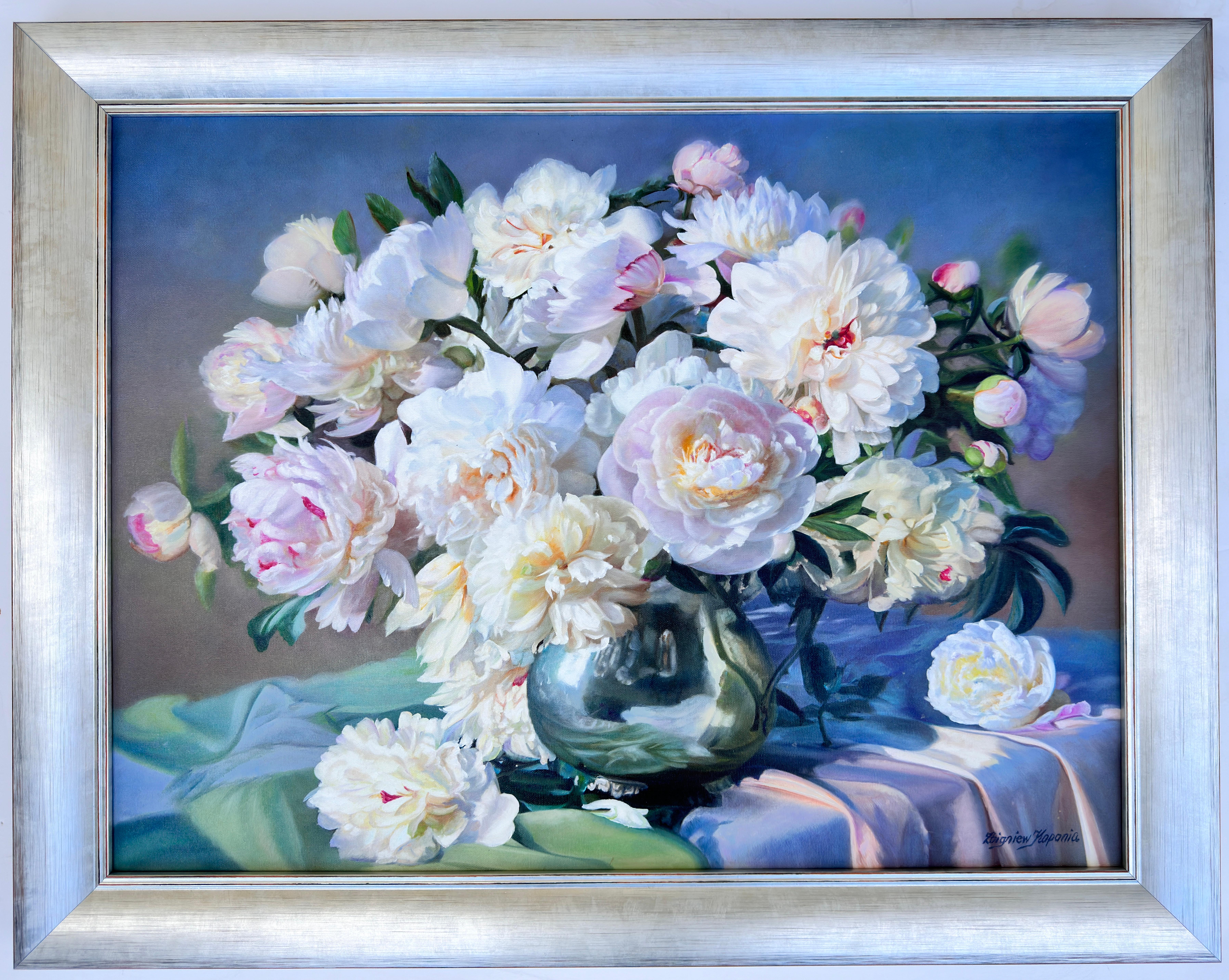 Peonies In A Silver Vase Still Life