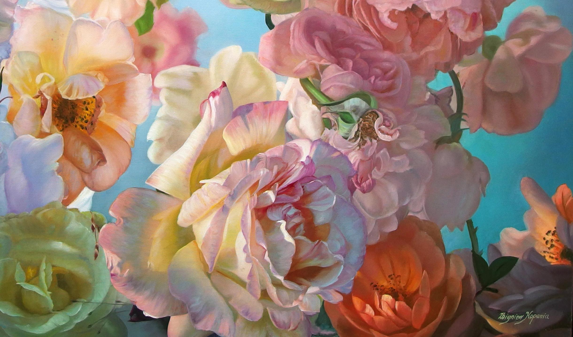 Roses In The Sky Still Life – Painting von Zbigniew Kopania